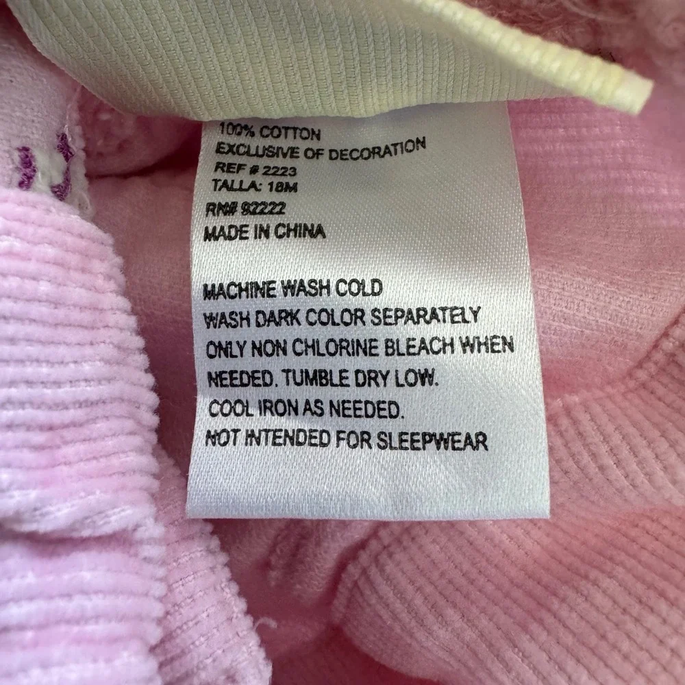 Vintage Carters Pink Corduroy Floral Embroidered Overalls 18 Months Bibs